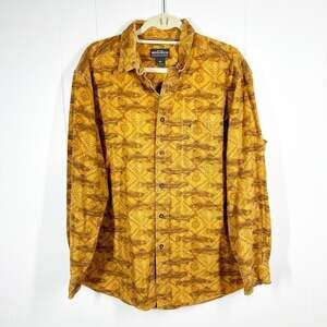Woolrich Brown Fish Print Long Sleeve Button Shirt Large